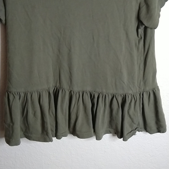 THE GREAT The Ruffle Peplum short sleeve Tee green sz S - Picture 5 of 8